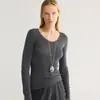Top de punto sin costuras con cuello en U de lana 100% australiana, nueva colección otoño 2026 para mujer, ajuste ceñido, camiseta básica