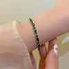 Pulsera de circón esmeralda vintage con microincrustaciones de cobre para mujer, pulsera para novias, estilo coreano, temperamento de lujo ligero, pulsera estilo celebridad de internet