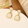 Pendientes de Plata de Ley S925 Estilo Coreano Perla Barroca Elegante Incrustaciones de Diamante Pendientes de Moda Venta al por Mayor Pendientes Geométricos