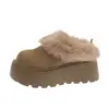 Pantuflas de algodón estilo Birkenstock para mujer, tamaño pequeño, que aumentan la altura, adecuadas para usar al aire libre en otoño e invierno, nuevo estilo 2026, con forro de felpa añadido para mayor calidez y una suela gruesa y mullida