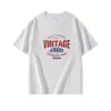 Camiseta blanca de algodón puro de manga corta con cuello redondo y diseño de letras retro americano para mujer, nuevo top casual holgado de verano