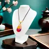 Colgante Vintage de Ámbar y Miel en Forma de Gota de Agua, Colgante de Ámbar Optimizado, Colgante de Ámbar Floral, Ámbar Sanguíneo Bicolor, Colgante de Gota de Agua para Mujer