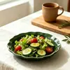 Cerámica Verde Retro Vajilla Cuenco Pétalo Plato Largo Mantequillera Tetera Taza Vajilla Doméstica de Hotel Venta al por Mayor Transfronteriza