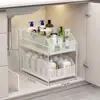 Organizador de Fregadero Extraíble Tocador de Baño Caja de Almacenamiento Debajo del Fregadero Múltiples Niveles Lavabo de Inodoro Cesta Desplegable Estante Escalonado