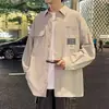 Camisa Estilo Primavera Hombres Chaqueta Delgada Estilo Coreano Color Sólido Solapa Bolsillo Diseño Ropa Exterior Casual Tendencia Ropa Camisa
