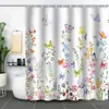 Cortina de Baño Verde Plantas de Amazon Cortina de Ducha Impermeable Antimoho Impresión Digital 3D Bosque de Flores Cortina de Baño Partición Sin Perforaciones