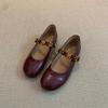 Sapatos Retrô Ultra Macios de Pele de Ovelha, Sapatos Baixos de Ponto Único Estilo Francês para Mulheres, Novo Modelo 2026, Vermelho, Adequados para Combinar com Saias, Sapatos Mary Jane