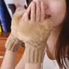 Guantes de punto de lana transfronterizos imitación conejo invierno para mujer, cálidos, antideslizantes, para deportes al aire libre, con felpa, cortos, de media mano, venta al por mayor
