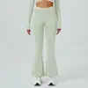Calça Flare de Yoga Estilo Europeu e Americano Sensação de Pele Nu High-Elastic Seamless Quick-Dry Calça Fitness Levanta Bumbum Emagrecimento Flare Color Blocking Slim Calça Yoga