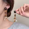 Brincos estilo chinês imitando madeira para mulheres, estilo étnico vintage, tarrachas exageradas e únicas, acessórios de orelha estilo boho para férias