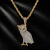 Colgante de búho con incrustaciones de diamantes estilo hip-hop europeo y americano, cobre incrustado con circonita, collar animal de rap callejero para hombre, venta al por mayor transfronteriza