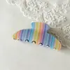 Grampo de Cabelo Arco-Íris Gradiente Fresco e Doce de Verão para Mulheres, Estilo Listrado, Presilha de Tubarão Grande, Grampo para Rabo de Cavalo Alto, Acessório de Cabelo