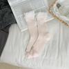 Calcetines de verano para mujer, calcetines de tubo dulces de dibujos animados con lazo, calcetines finos de malla transpirable de encaje, calcetines de felpa sin costuras