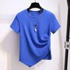 Camiseta Irregular Color Azul Klein de Estilo Nuevo Verano 2026 para Mujer, Diseño de Estilo Callejero de Manga Corta, Top Corto de Nicho para Mujer