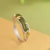 Ciervo Dorado Rey Plata S925 Bambú Chapado en Oro Incrustado Zafiro Estilo Chino Simple Hoja de Bambú Anillo Personalizado Pendientes