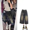 Shorts Jeans Cropped American High Street para Mulheres, Estilo Novo de Verão, Desgastados, Largos, de Perna Larga, Emagrecedores, Versátil Calça Reta Média