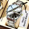 Reloj para Hombre Calendario Doble Negocios Simple Aleación Gama Alta Oro Acero Diamante Incrustado Venta Caliente Reloj de Cuarzo Correa de Acero Reloj de Pulsera Venta al por Mayor
