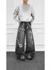 Calça Jeans Flare com Laço de Renda Estilo Retro Americano para Homens, Estilo Primavera e Outono, Design Tendência High Street, Calça Flare Emagrecedora
