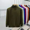 Malha de Tricô Grossa Multicor Outono/Inverno Gola Alta Masculina Solta Versátil Cor Sólida Camada Base Masculina Tricô com Lapela