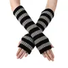 Guantes de punto transfronterizos a rayas de bloques de color de lana de medio dedo, nuevos calentadores de brazos cálidos y de moda para mujer de otoño e invierno de longitud media