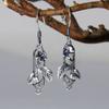 Ganchos de Oreja Florales Estilo Étnico de Plata 925 para Mujer, Pendientes de Tendencia Nacional de Plata Pura DIY, Accesorios de Joyería para Orejas Artesanales Vintage Esmerilados
