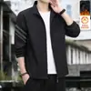 Jaqueta Moletom Cardigan Masculina 2025 Outono Solta Casual Gola Alta Jaqueta Masculina Roupas Masculinas Tops para Meia-Idade Preto