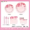 Platos de Papel Desechables Temática Día de San Valentín Amor Rosa Vasos de Papel Cubiertos Tenedor Cuchara Set de Pajitas