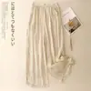 Calça cropped de algodão e linho bordada nova de verão para mulheres, estilo harém de perna larga, calça casual solta vintage com cintura elástica, leve