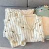 Pijama de Perro Salchicha para Mujer Primavera y Otoño Tela Arrugada Traje de Manga Larga Dibujo Animado Lindo Pequeño Fresco Rayado Ropa de Casa Toma Real Venta al por Mayor