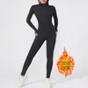 Macacão Popular do Tiktok com Forro de Fleece, Sem Costura, com Zíper, Mangas Longas, Calças Longas, para Fitness, Corrida, Roupa de Yoga de Secagem Rápida para o Inverno