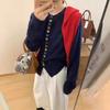 Suéter de Punto de Manga Larga con Botones de Colores Estilo Coreano, Cuello Redondo para Mujer, Top de Otoño, Estilo Perezoso, Cárdigan Holgado y Elegante