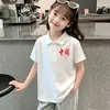 Nuevo top transpirable 100% algodón estilo chino, disponible en tallas mediana y grande para niños, atuendo de verano blanco, polo para niñas, manga corta