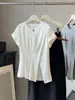 Camiseta Irregular con Manga de Puño Inspirada en el Diseño para Mujer, Manga Corta de Verano Estilo Nuevo, Corte Ajustado, Top con Abertura Plisada