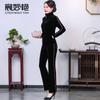 Otoño Nuevo Talla Grande Abrigo de Terciopelo Dorado para Mujer Dama Elegante Ajustado Adelgazante Moda Deportivo Casual Conjunto de Dos Piezas