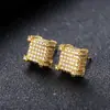 Brincos de hip-hop da moda para homens, com cravação pavé completa de micro zircônias cúbicas, banhados a ouro e um novo design transfronteiriço, disponíveis para atacado