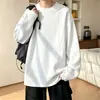 Camiseta masculina de manga longa com gola pequena, camada base de peso pesado para o outono, top moderno de corte solto para adolescentes