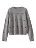 [Lã Grossa 100%] Suéter Casual Doce Redutor de Idade para Outono e Inverno com Gola Redonda e Jacquard de Coração Suéter de Lã Feminino