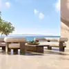 Sofá Externo Pátio Varanda Sofá de Teca Liga de Alumínio Jardim Externo Design Elegante Conjunto Combinado de Móveis de Madeira Maciça