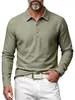 Camisa polo casual simple de lino para hombre, de manga larga, versátil, con cuello desplegable, holgada, para primavera/otoño, transpirable, de estilo europeo y americano, para vacaciones