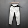 Otoño e Invierno 2024 Forrado de Felpa Estilo Europeo Holgado Adelgazante Talla Grande Cintura Alta Rojo Brillante Denim Elástico Skinny Harem Pantalones Dad