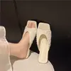 Sandalias de Punta Cuadrada 2026 para Uso en Exteriores, Mocasines Versátiles, Nuevas Pantuflas de Moda con Lentejuelas para Mujer, Tacón Grueso para Verano