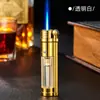 Encendedor Tongxin Tx60 de Metal con Personalidad Creativa, Cámara de Gas Transparente, Llama Azul Directa a Prueba de Viento, Recargable con Rueda