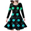 Vestido largo de manga larga para niña con estampado digital 3D transfronterizo, trébol de cuatro hojas de la suerte, estilo casual fresco, cuello redondo, vestido de princesa