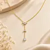 Colar Yuhui Aço Titânio Transfronteiriço Luxo Leve Elegante Temperamento Pingente Gota Zircônia Corrente em Y Patchwork Geométrico Colar de Aço Inoxidável