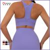 Traje de Yoga Acanalado Europeo y Americano para Mujer Transpirable con Tirantes Huecos Sujetador Deportivo Traje de Fitness Pantalones de Yoga de Cintura Alta