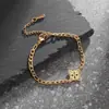 Pulsera de Acero Inoxidable 304 con Colgante de Doble Orificio con Patrón Redondo Concéntrico Continuo Cuadrado Cortado de Venta Caliente Transfronteriza Cadena Figaro
