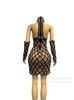 Vestido Sexy de Malla con Pedrería y Lentejuelas Plateadas Brillantes, con Guantes, para Usar En..