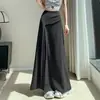 Falda midi irregular dividida de seda helada para mujer, verano, cintura alta, corte ajustado, traje de letras, falda de longitud media, dobladillo grande, falda de paraguas