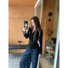 Cuello de la mañana [tela original] polo de dos piezas falsas con costuras a cuadros camiseta de manga larga de otoño para mujer forro interior