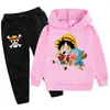 2025One Piece Estampado de Dibujos Animados Traje para Niños Sudadera con Capucha Sudadera + Pantalones Pb904